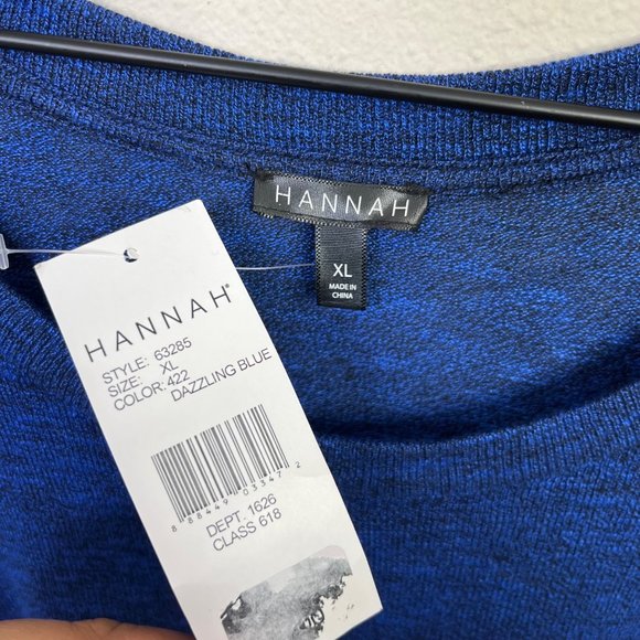 Hannah Women's Blue Short Sleeve Split Hem Shirt Size XL NWT Crew Neck - Picture 4 of 9